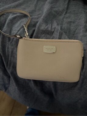 Michael Kors Beige Leather Wristlet Clutch